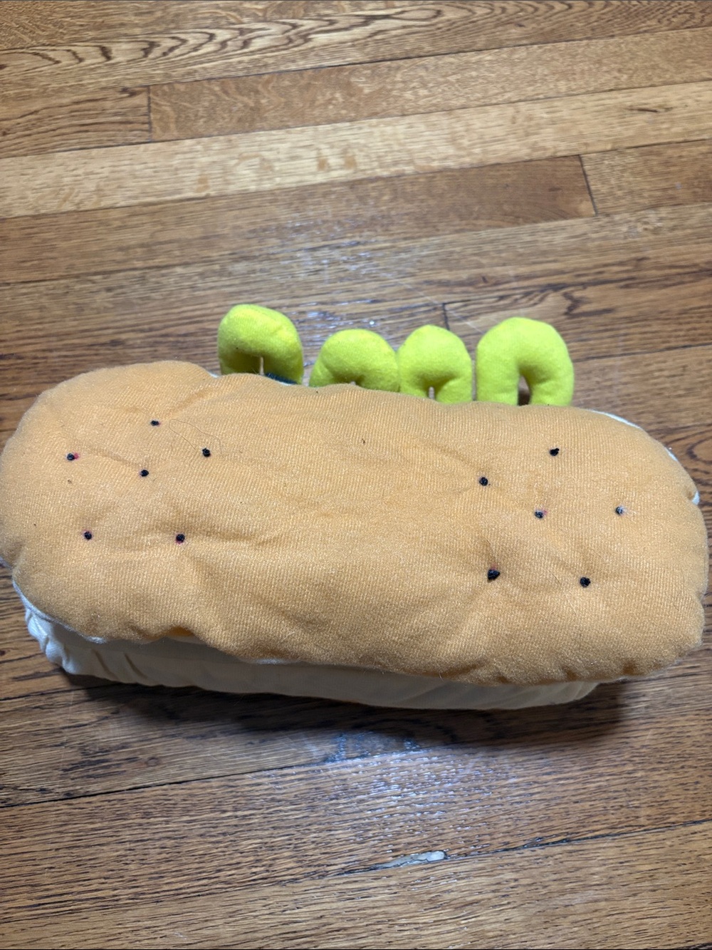 Hot Dog  Costume with Bright Yellow Mustard Toppings